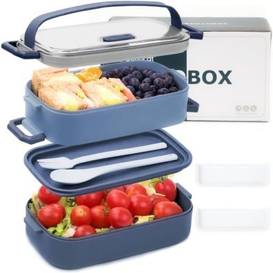 Bugucat Lunchbox 1600ML Bento Box Auslaufsicher Luftdicht Besteckset Blau