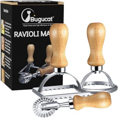 Bugucat Ravioli Ausstecher Teigtaschenrad Set Holzgriff Pasta Pressformer