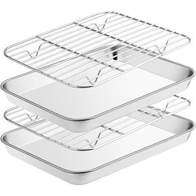 Fire More Edelstahl Backblech mit Kuchengitter Set 23,5x17,5x2,5cm
