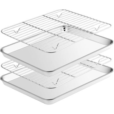 Edelstahl Backblech mit Abkühlgitter Set 31.5x24.5cm Antihaft Ofenblech