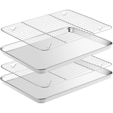 Edelstahl Backblech Abkühlgitter Set 40,5x30,5cm Rechteckig Antihaft ungiftig