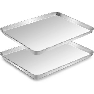 2er Set Edelstahl Backblech 26.5x20.5x2.5cm Rechteckig Rostfrei
