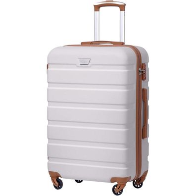 Coolife Hartschalen-Koffer Trolley Rollkoffer TSA-Schloss 4 Rollen Weiß/Braun
