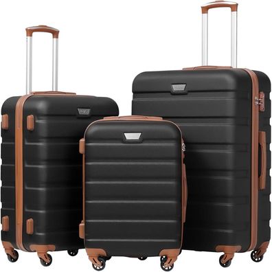 Coolife Hartschalen-Koffer Trolley Set 3-teilig Schwarz/Braun TSA-Lock