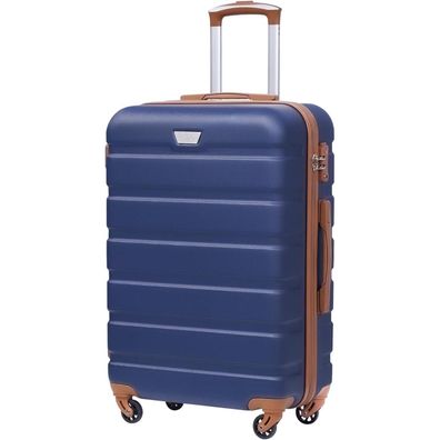 Coolife Hartschalen-Koffer Trolley Rollkoffer TSA-Schloss 4 Rollen Blau/Braun