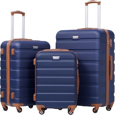 Coolife Hartschalen-Koffer Set 3-teilig Blau TSA Rollkoffer