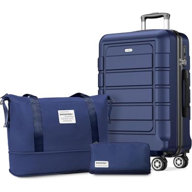 Showkoo Mittelgroßer Hartschalenkoffer ABS+PC Blau 4 Rollen TSA-Schloss 3tlg