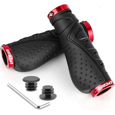 LYCAON Bike Lenker Griffe Fahrrad Gummi Ergonomisch Aluminium Lock Rot