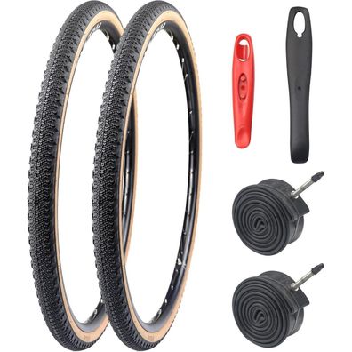 2er-Pack 700x42C Fahrradreifen Mantel + 2er Schläuche ETRTO 44-622 - Braun