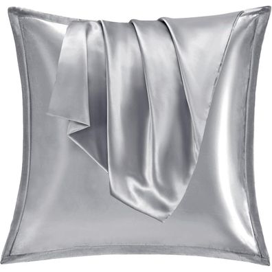 Satin Kissenbezug 80x80 2er Set Weich Seidenkissenbezug Curly Haar Grau