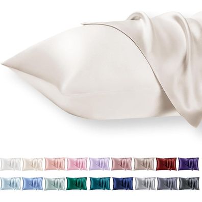 Satin Kissenbezüge 40x80cm 2er Set Reißverschluss Beige Light Beige