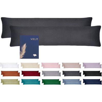 Vielit Seitenschläferkissenbezug 40x145 Anthrazit 2er Set Weich Öko-Zertifikat