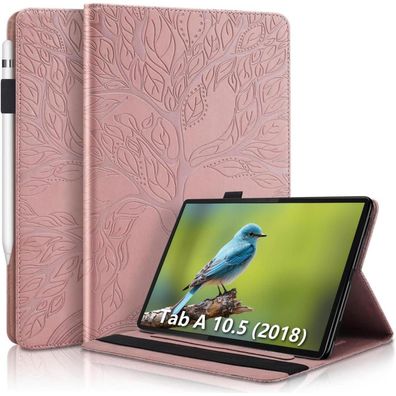 Aswant Galaxy Tab A 10.5 Zoll 2018 Hülle Roségold (Baum) - Geprägtes Lederoptik