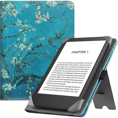 Ständer Hülle für 6-6.8 Zoll eReader PU Leder Handschlaufe Schwarz