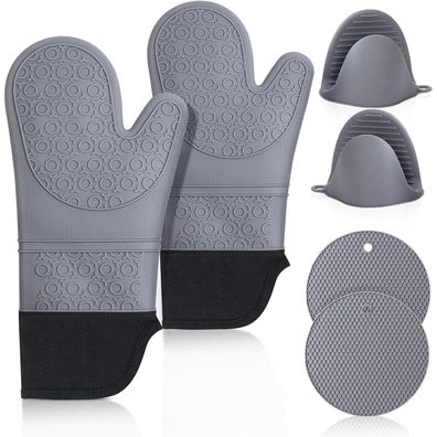 Ofenhandschuhe Set Silikon hitzebeständig extra lang rutschfest - 6-teilig