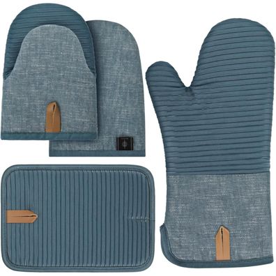 Ofenhandschuhe Set Hitzebeständig Anti-Rutsch Silikon Blau 4er