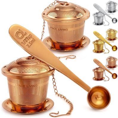Apace Teesieb Edelstahl 2er Set Tee-Ei Teeschaufel Roségold
