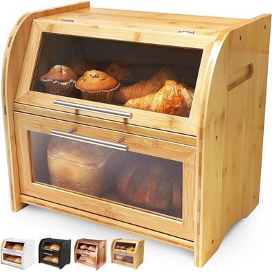 Arise Bambus Brotkasten mit Belüftung und Sichtfenster 40 x 26 x 37