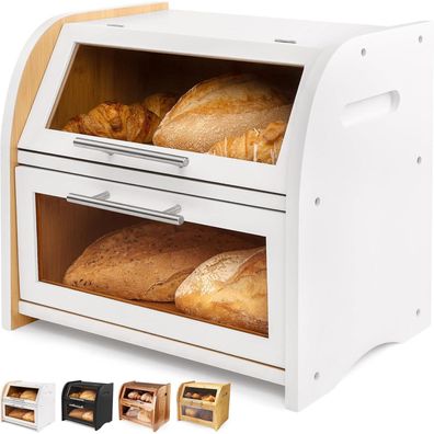Apace Living Bambus Brotkasten mit Belüftung 2 Regale Sichtfenster Holz Brotbox