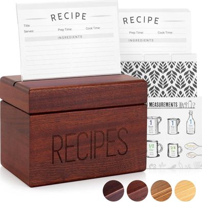 Rezeptbox Holz mit blanko Karten und Trennkarten - Rezeptkasten für bis zu 240