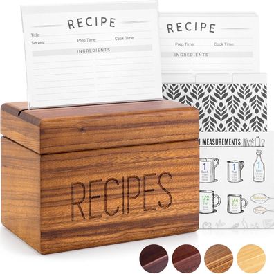 Apace Living Vintage Style Holz Rezeptbox mit Karten & Trennwänden - 4x6