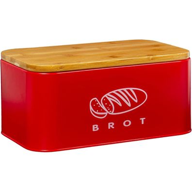 Theo&Cleo Brotkasten Retro 30cm Metall Bambus Deckel Rot