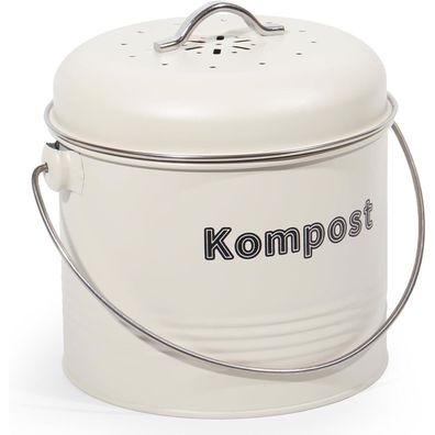 Biomülleimer Küche 3,5 L Geruchsdicht Aktivkohlefilter Metall Retro Beige