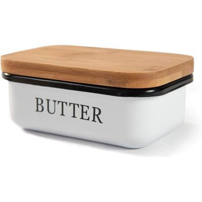 Butterdose mit Holzdeckel für 250 g Butter Weiß Bambusdeckel