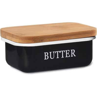 Butterdose mit Holzdeckel für 250g Butter Multi-Funktion Schwarz