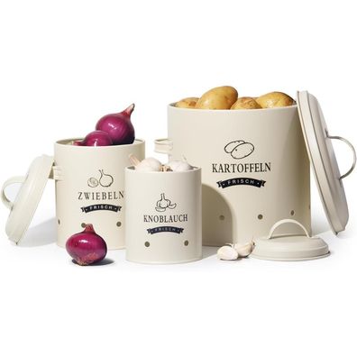 Theo&Cleo Kartoffeltopf Vorratsdosen Set Retro Design Zwiebeltopf Metall Beige
