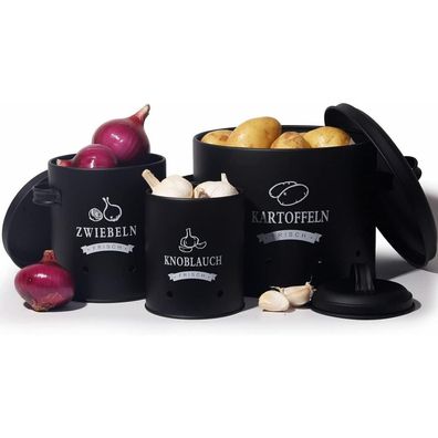 Theo&Cleo Kartoffel Zwiebel Vorratsdosen Set Metall Retro Design Schwarz