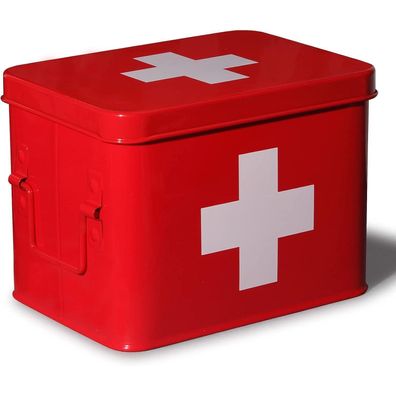 Theo&Cleo Medizin Box Metall Erste Hilfe Koffer Retro klein Rot 22cm