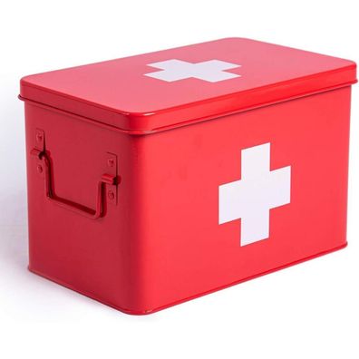 Theo&Cleo Medizin Box Metall Erste Hilfe Koffer XXL 32 x 19 x 20 cm Rot