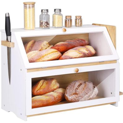 Bambus Brotkasten 2 Etagen Brotbehälter Brotschneidebrett lebensmittelecht