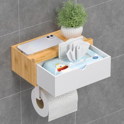 Toilettenpapierhalter ohne Bohren Bambus Ablage Feuchttücherbox Exabang