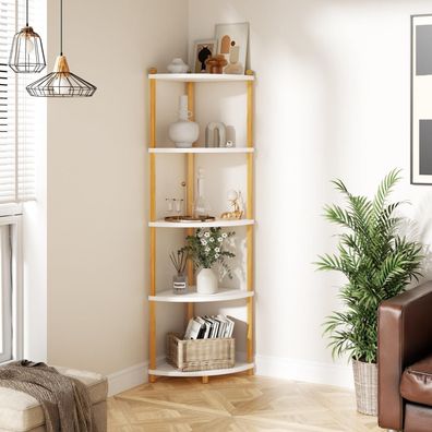 Eckregal mit 5 Ebenen, Holz Standregal, Aufbewahrung für Küche Bad Wohnzimmer