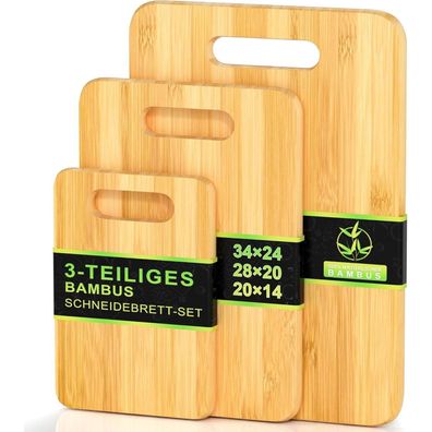 Exabang Bambus Schneidebrett Set 3 Größen Holz Küche Servierbrett
