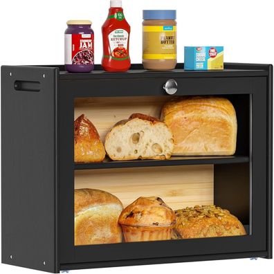 Exabang Bambus Brotkasten Belüftung 2 Regale Großes Sichtfenster 40x31x17.5