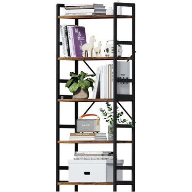 Exabang Bücherregal mit 5 Ebenen, Standregal Holz im Industrie-Style für