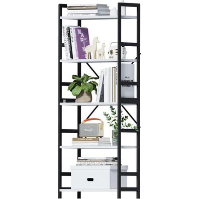 Exabang Bücherregal 5 Ebenen Standregal Holz Weiß-schwarz