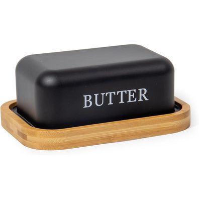 Butterdose Edelstahl mit Bambusdeckel für 250g Butter Schwarz