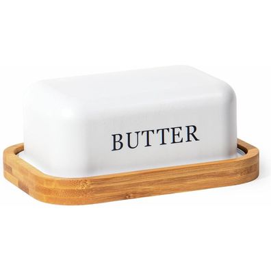 Sylando Butterdose 250 g Edelstahl Butterschale Holzdeckel