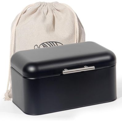 Brotkasten Metall Edelstahlgriff Aufbewahrung Retro Box Deckel Schwarz 30cm