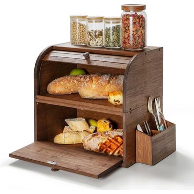 Großer Brotkasten aus Bambus Holz Doppellagig Stapelbar Retro Eco - 38x25x36cm
