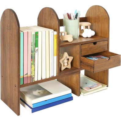 GUUSII HOME Bücherregal Holz Verstellbarer Tisch Organizer Bambus Braun