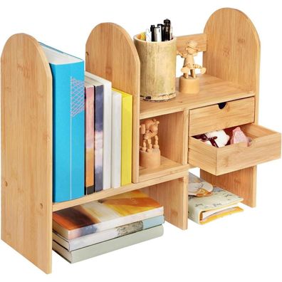 GUUSII HOME Bücherregal Klein Holz Schreibtischregal Bambus 2 Schubladen