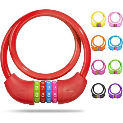 Kinder Fahrradschloss 4-stelliges Zahlenschloss Anti-Diebstahl 650mm Rot