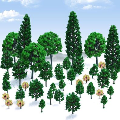 Modellbau Bäume Set 38 Stück 3-13 cm Diorama Miniatur Deko Waldtiere Satz