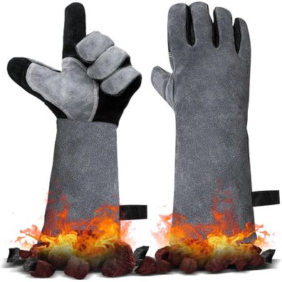 Hitzebeständige Leder Grillhandschuhe Kaminhandschuh 40x20CM 1 Paar