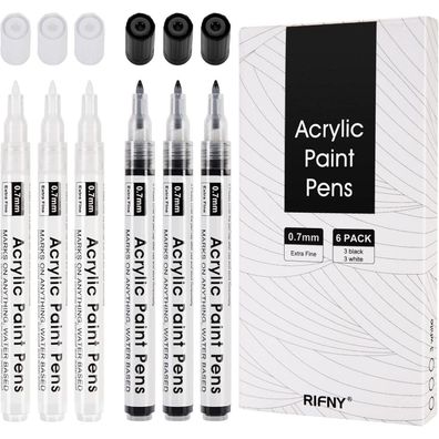 Acrylstifte Marker Set für Kinder DIY Steine Bemalen 3 Schwarz + 3
